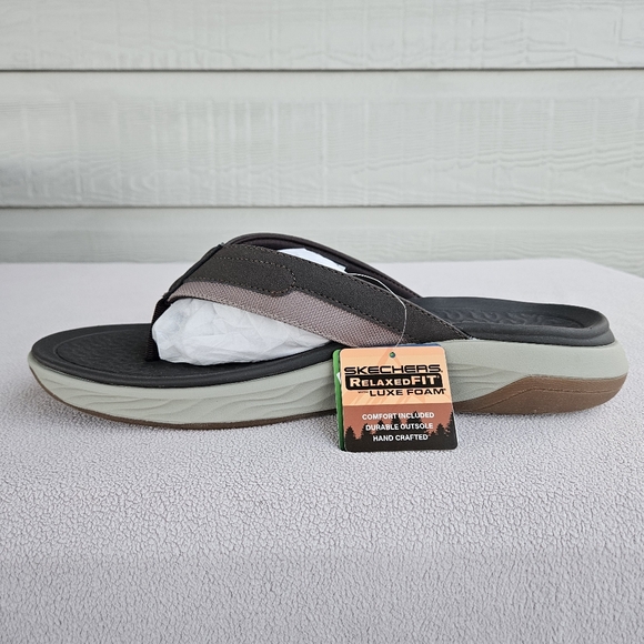 Skechers Silva Falco Thong Flip Flop Sandal Men 12 Brown Relaxed Fit Vegan - Picture 3 of 11